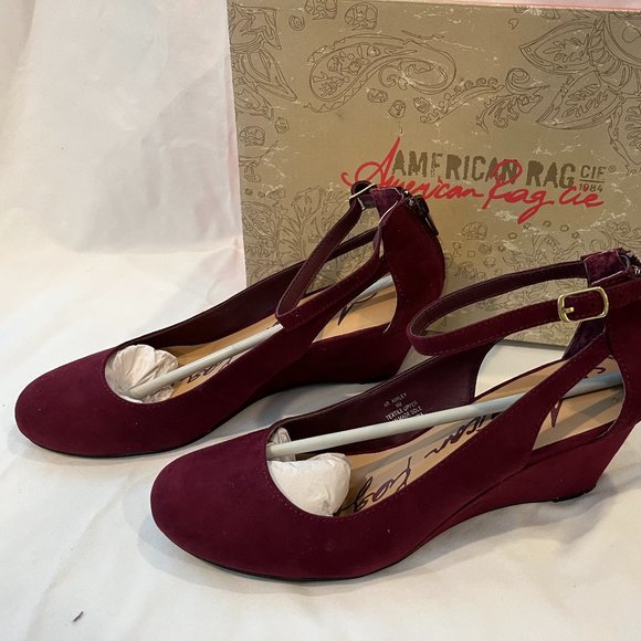 American Rag Amiley Sueded Wedge Ankle Strap Shoes - Picture 2 of 6